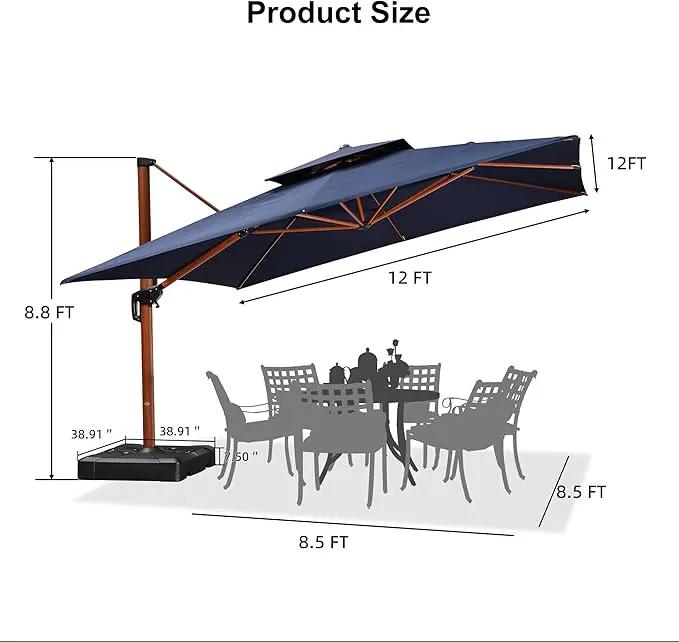 PURPLE LEAF 12ft Patio Umbrella with Base Outdoor Square Umbrellas Large Cantilever Umbrella Windproof Offset Umbrellas Heavy Duty Sun Umbrella for Garden Deck Pool Patio, Navy Blue by GreenHaven Gardens