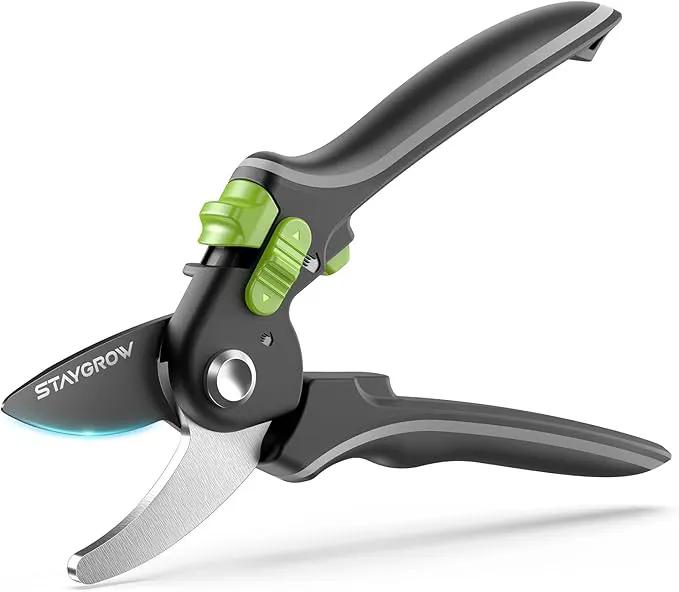 Pruning Shears for Gardening - 8.5" SK5 Garden Shears Cuts 10000+ Times Staying Sharp - Garden Scissors with One-handed Unlocking & Adjustable Handle- Garden Clippers Gardening Tools for Men Women by GreenHaven Gardens