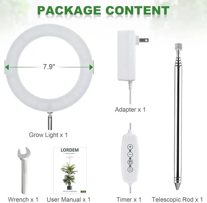 LORDEM Grow Light for Indoor Plants, 7.9" Full Spectrum LED Plant Grow Light, Height Adjustable Growing Lamp with Auto Timer 4H/8H/12H, 6 Dimmable Levels, Ideal for Indoor Large Tall Plants Growth by GreenHaven Gardens