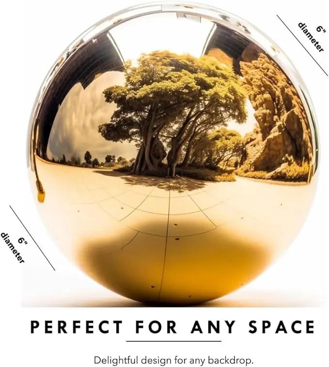 6 Inch Stainless Steel Gazing Globe,v2croft Hollow Ball Mirrored Surface Polished Shiny Sphere,Garden Stainless Steel Gazing Ball for Outdoor Lawn Pond Yard Ornament(Gold) by GreenHaven Gardens