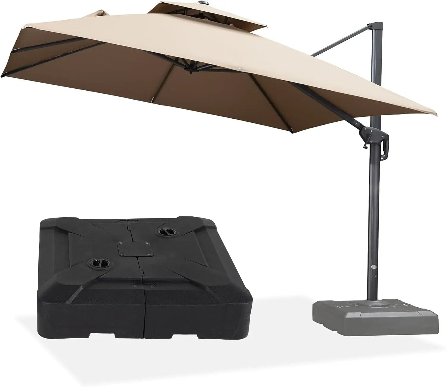 PURPLE LEAF 10 FT Patio Umbrella with Base Outdoor Cantilever Large Offset Umbrella Hanging Double Top Square Umbrella with 360° Rotation Tilting for Garden Deck Backyard Pool Taupe by GreenHaven Gardens