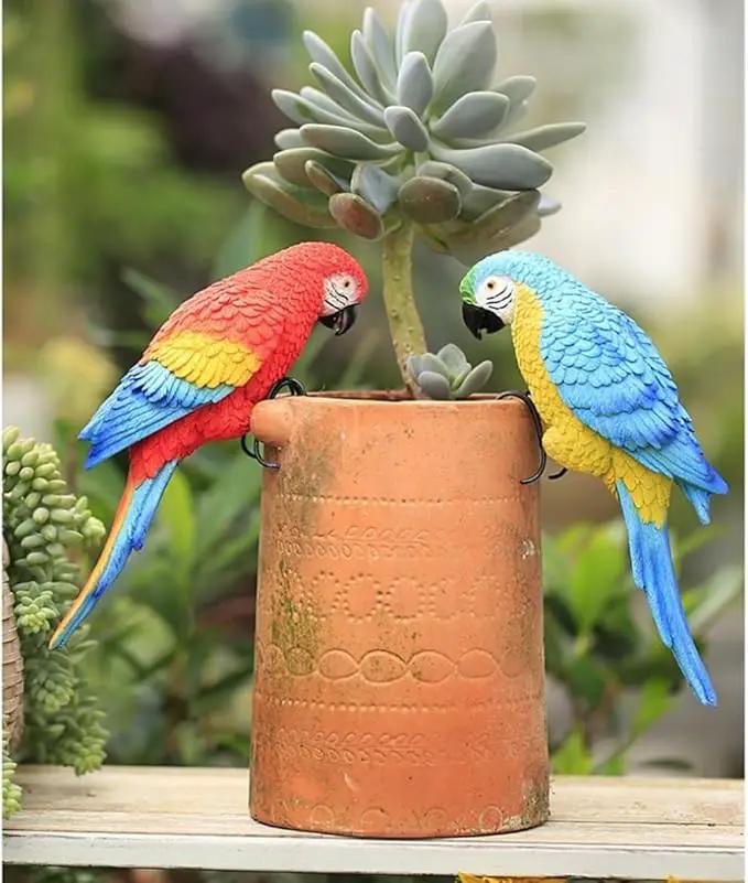 Realistic Parrot Sculpture Resin Hanging Parrots Garden Statues Lifelike Bird Figurines Landscape Ornament Patio Yard Lawn Figurine Tree Decor, Outdoor Garden Wall Statues (Red) by GreenHaven Gardens