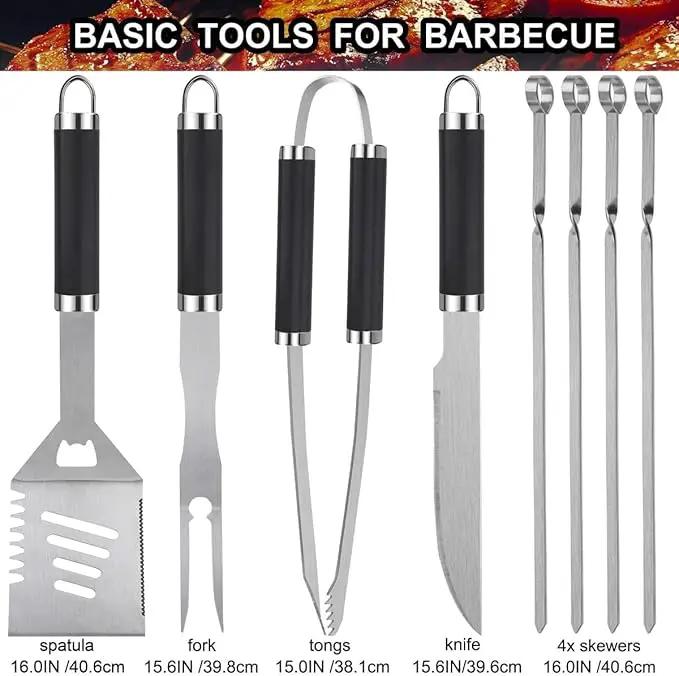 Grilljoy 24PCS BBQ Grill Tools Set with Meat Thermometer and Injector - Extra Thick Stainless Steel Fork, Spatula& Tongs - Complete BBQ Accessories in Aluminum Case - Perfect Grill Gifts for Men by GreenHaven Gardens