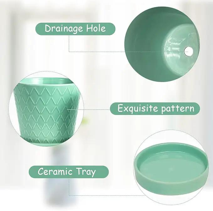 EFISPSS Flower Planter –5 inch Ceramic Plant Pots with Drainage Holes and Ceramic Tray - Gardening Home Desktop Office Windowsill Decoration Gift Set of 4 - Plants NOT Included by GreenHaven Gardens