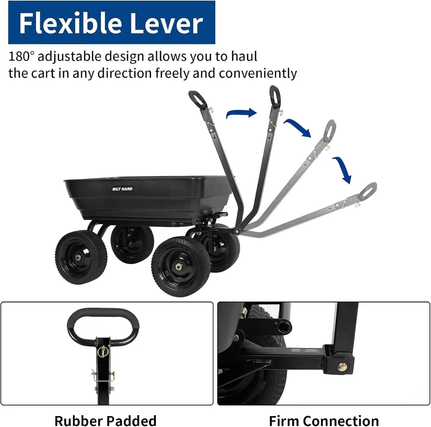 BILT HARD 1200 lbs Poly Garden Dump Cart with No Flat Tires, Quick Release, 2-in-1 Convertible Handle, 7 Cu Ft Dump Wagon Heavy Duty for Yard, Outdoor by GreenHaven Gardens