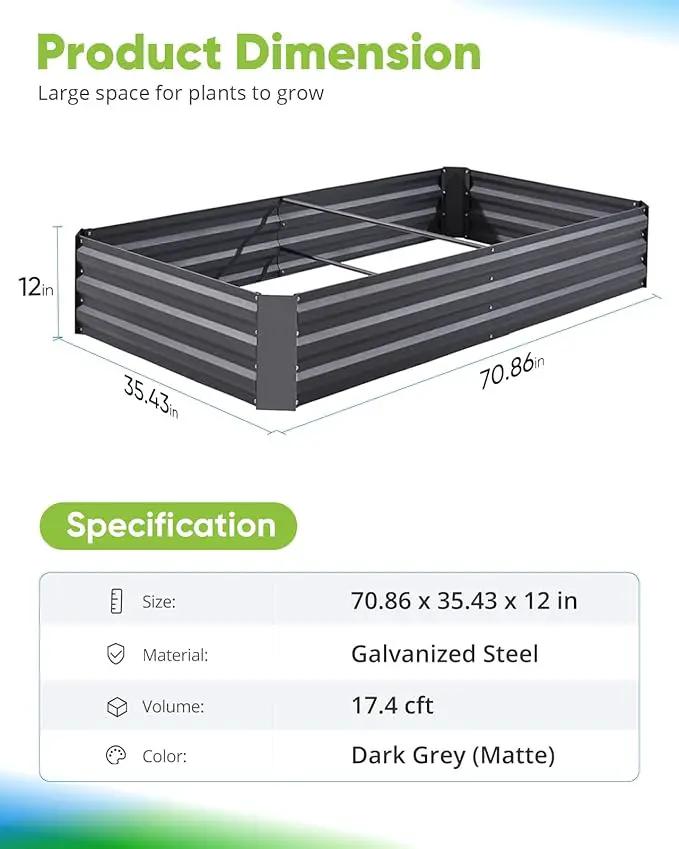Quictent Galvanized Raised Garden Bed 6x3x1 Ft Metal Planter Box for Vegetables Bottomless for Backyard Outdoor, Include 1 Tomato Cage, Dark Grey by GreenHaven Gardens