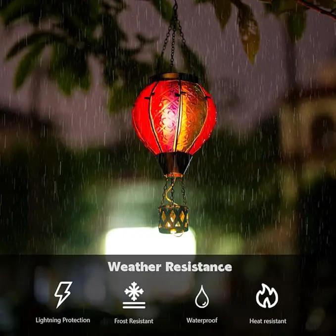 2PCS Hot Air Balloon Solar Lantern with Flame Flickering Light LED Glass Hanging Solar Lanterns Outdoor Waterproof Hot Air Balloon Decoration Outdoor Light for Patio Tree Yard Garden Decor by GreenHaven Gardens