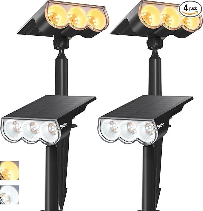 Barrina 36 LEDs Landscape Solar Spotlights, Solar Powered Dusk-to-Dawn Outdoor Garden Lights, 6500K & 2700K, 360° Horizontal Adjustable Spotlights for Garden Yard Patio Driveway Porch, 4 Packs by GreenHaven Gardens
