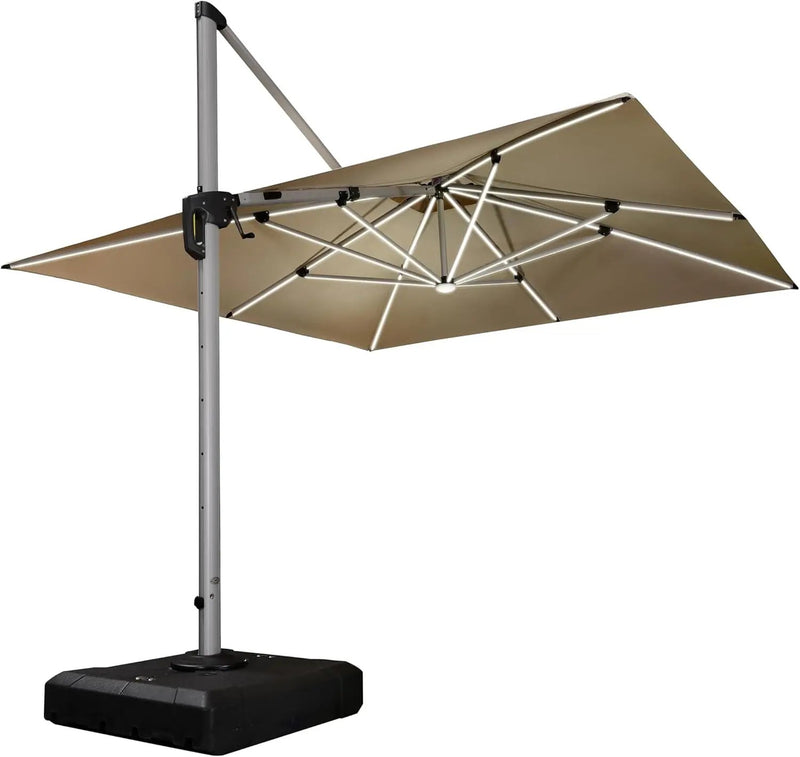 PURPLE LEAF 11 Feet Double Top Deluxe Solar Powered LED Square Patio Umbrella Offset Hanging Umbrella Outdoor Market Umbrella Garden Umbrella, Beige by GreenHaven Gardens