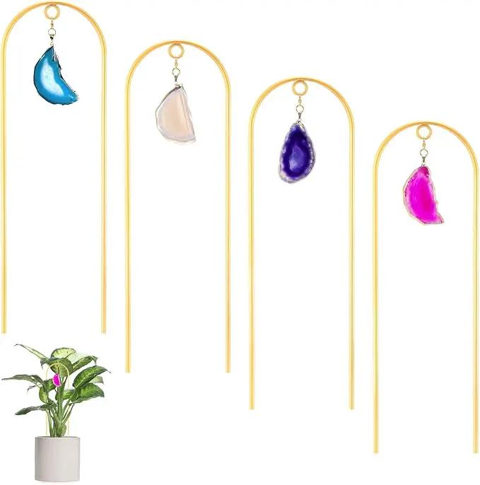 Zopeal 4 Pack Small Metal Plant Trellis Indoor 17 Inch Mini Gold Garden Trellis Potted Plant Support Stake Houseplant Trellis with Agate for Indoor Outdoor Climbing Plants Vine Flower Pot Plant Decor by GreenHaven Gardens