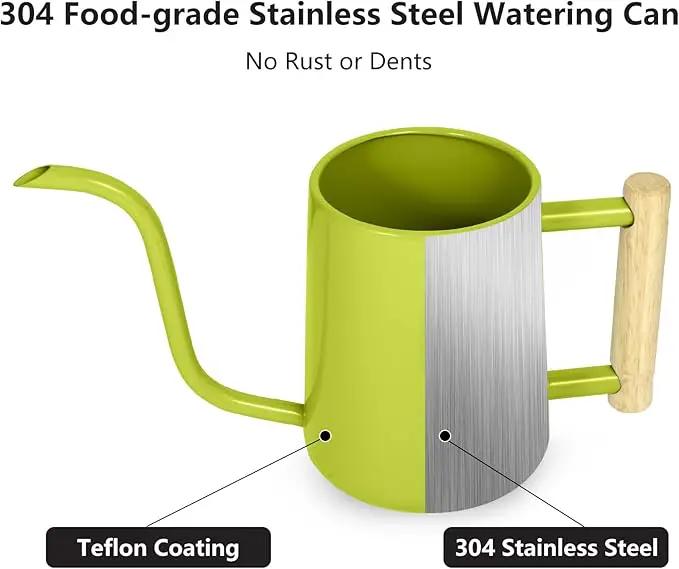 Watering Can Indoor Plants, 35 oz/1000 ml Metal Stainless Steel Watering Can Pot with Long Spout for Indoor House Plants Bonsai Outdoor Garden Flower Decorative (Bright Green) by GreenHaven Gardens