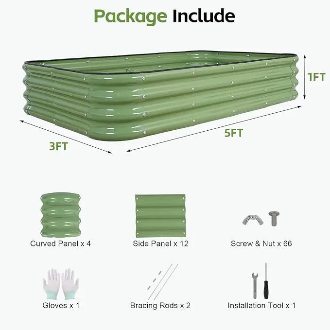 4-in-1 Modular Raised Garden Bed Kit - Adjustable Sizes (5x3x1ft, 4x4x1ft, 6x2x1ft, 7x1x1ft) - Heavy Duty Galvanized Steel Planter Box with Bracing Rods & Gloves for Vegetables, Fruits by GreenHaven Gardens