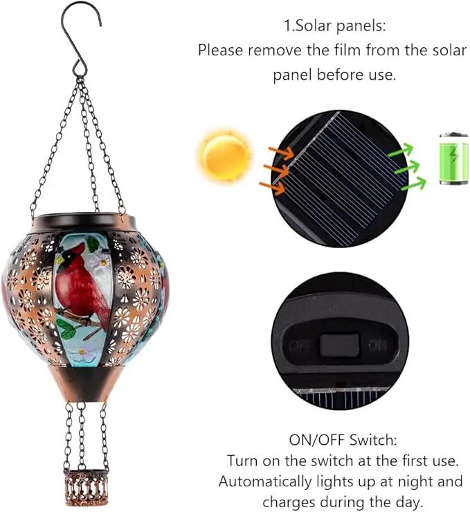 DREAMSOUL Cardinal Hot Air Balloon Solar Lantern, Metal Solar Lantern with Flickering Flame, Solar Lanterns Outdoor Waterproof for Lawn Patio Decor Christmas Gifts by GreenHaven Gardens