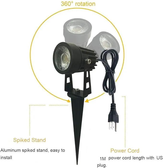 Pack of 2, Outdoor LED Landscape Lights Waterproof Spotlight with Spike Stand and Plug for Driveway, Outdoor Lawn Lighting, Flood Garden, Yard (5W Mini Cool White) by GreenHaven Gardens