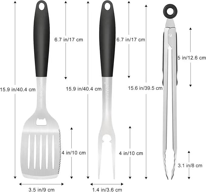 BBQ Grilling Accessories, 3Pcs Stainless Steel Grill Tools Accessories Set with Spatula, Fork and Tongs, Barbecue Utensils Grilling Tools for Outdoor Camping, Heat-Resistant Silicone Handle by GreenHaven Gardens