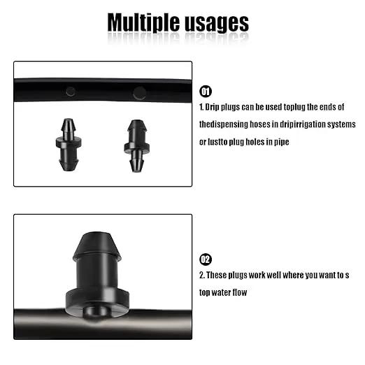 AIEX 100pcs Drip Irrigation Plugs, 1/4" Drip Tubing End Cap Irrigation Stopper Goof Hole Plugs Drip System Parts for Home Garden Lawn (Black) by GreenHaven Gardens