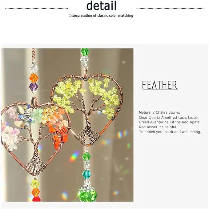 Crystal Sun Catcher Indoor Windows Hanging Tree of Life SunCatchers with Prisms, Chakra Decor for Home, Healing, Pack of 3 by GreenHaven Gardens