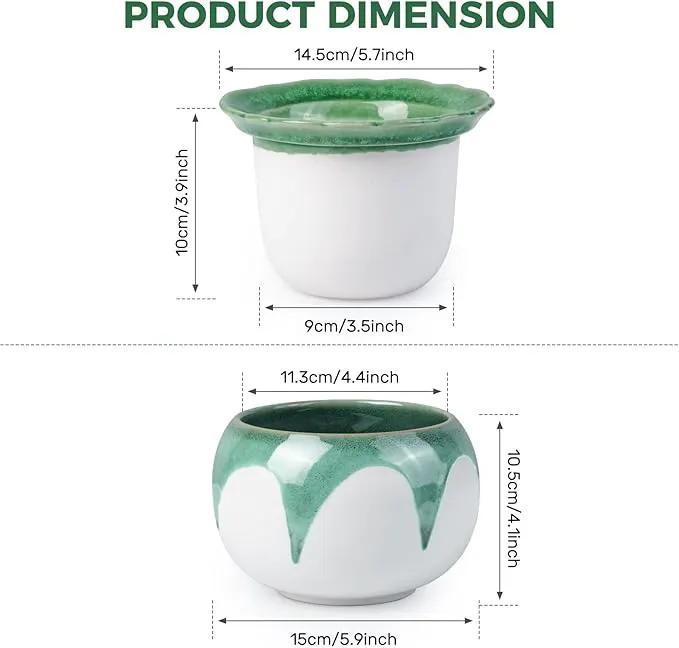 African Violet Pots, 6 inch Ceramic Easy Self Watering Plant Pot for Busy Plant Lovers, Automatically Absorb Appropriate Amount of Water, Flower Pot Indoor-Plants Not Included(Green) by GreenHaven Gardens