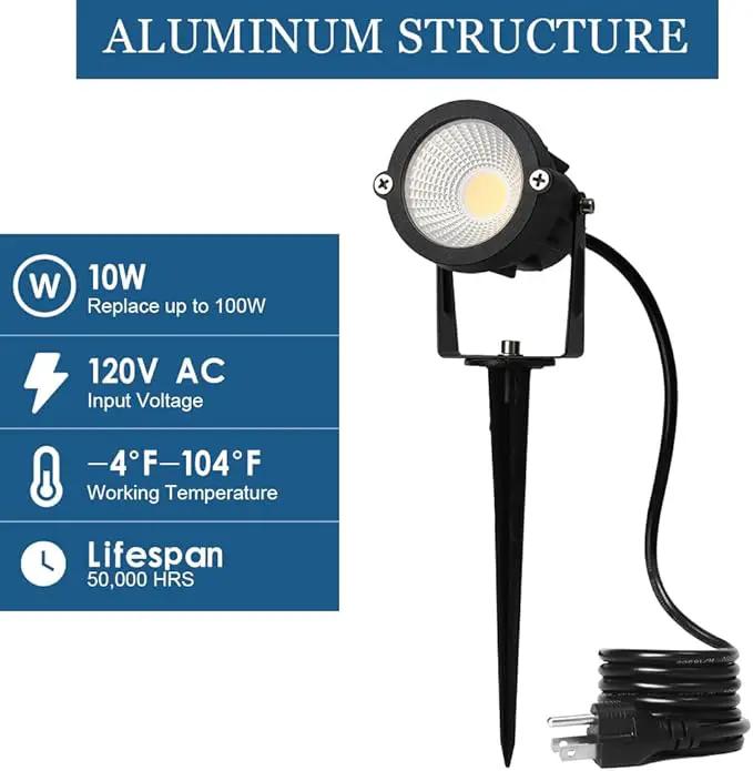 9W LED Landscape Lighting,LED Landscape Spotlight Outdoor for Flag Pole Light,Plug in Landscape Lights Warm White for Garden Decorative Lamp 6FT Cord US 3 Prong (Base,Stake Included) 2Pack by GreenHaven Gardens
