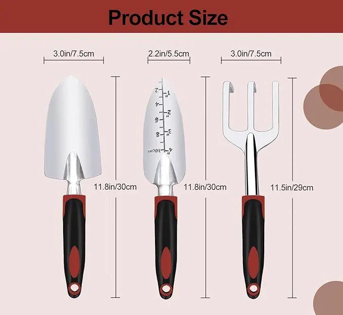 Garden Tool Set, 3 Piece Gardening Tools Includes Garden Trowel, Transplant Trowel and Hand Rake with Non-Slip Ergonomic Handle, Heavy Duty Garden Kit for Planting, Garden Gifts Red by GreenHaven Gardens