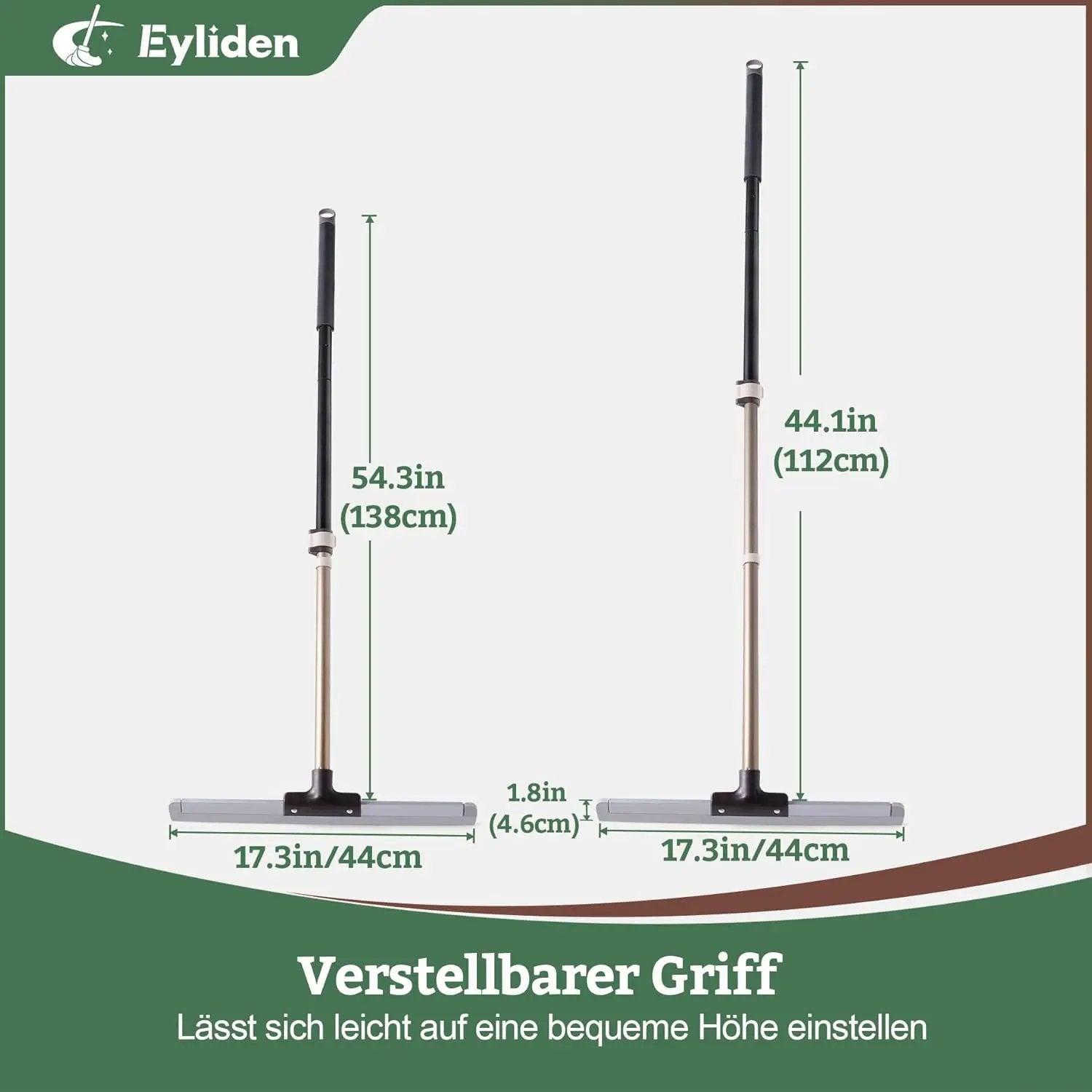 Eyliden 17" Rubber Floor Squeegee - Quick Water & Foam Removal, Dual-Action Push & Scrape Heavy-Duty Scrubber Broom with Telescopic Handle, for Bathroom Shower Kitchen Floors Glass Pool by GreenHaven Gardens