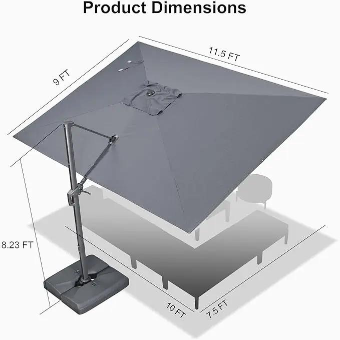 PURPLE LEAF 9' X 11.5' Rectangle Patio Umbrella Outdoor Large Aluminum Cantilever Umbrella with 3 Years Fade Resistance Recycled Fabric and 360-degree Rotation for Garden Deck Pool, Mist Grey by GreenHaven Gardens