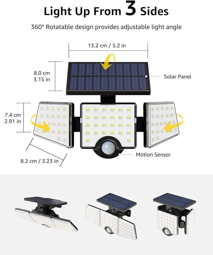 LE Solar Lights for Outside, Solar Lights Outdoor with Motion Sensor, WL4000 High Brightness, 3 Adjustable Heads 270° Wide Lighting Angle, IP65 Waterproof, Wireless Wall Lamp for Yard Garage by GreenHaven Gardens