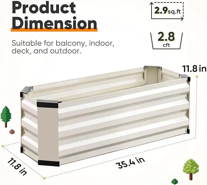 KING BIRD Raised Garden Bed Kit with Bottom 2025 Upgraded Galvanized Planter Garden Box Outdoor & Indoor for Gardening, Vegetables, Flowers, Beige, 35.4x11.8x11.8 in by GreenHaven Gardens