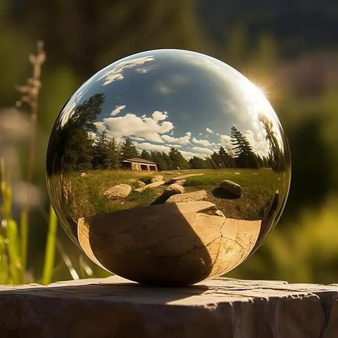 6 Inch Stainless Steel Gazing Globe,v2croft Hollow Ball Mirrored Surface Polished Shiny Sphere,Garden Stainless Steel Gazing Ball for Outdoor Lawn Pond Yard Ornament(Gold) by GreenHaven Gardens