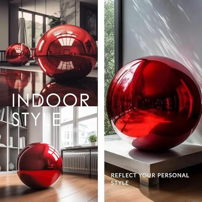 12 Inch Stainless Steel Gazing Globe,v2croft Hollow Ball Mirrored Surface Polished Shiny Sphere,Garden Stainless Steel Gazing Ball for Outdoor Lawn Pond Yard Ornament(red) by GreenHaven Gardens
