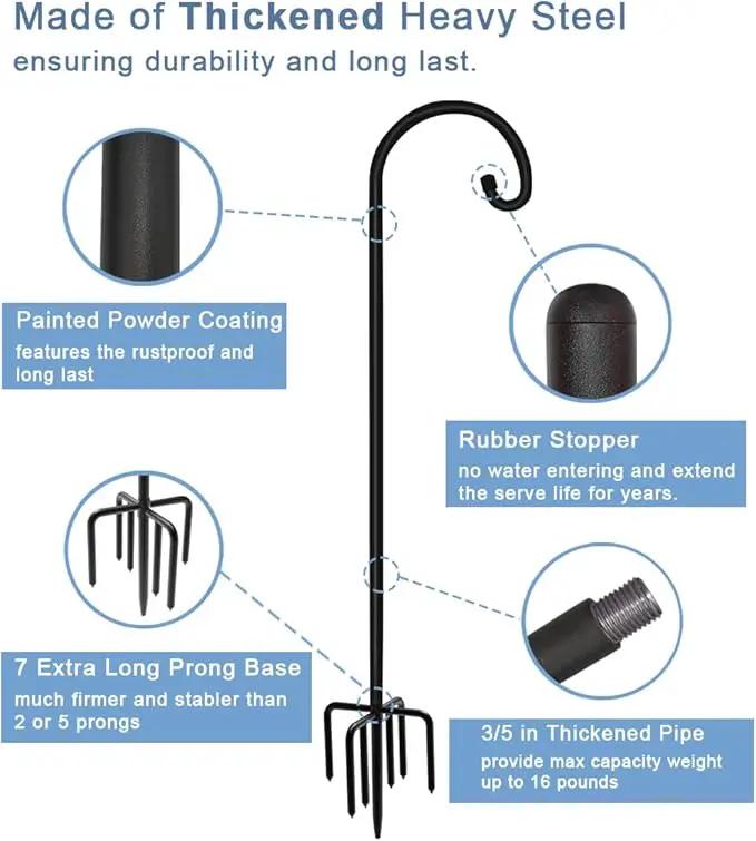 92 inch Outdoor Shepherd Hook with Upgraded 7 Prong Base (1 Pack), Adjustable Heavy Duty Garden Hanging Stake for Bird Feeder Solar Light Plant Hanger Wedding Decor, Matte Black by GreenHaven Gardens