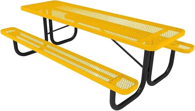 Coated Outdoor Furniture Heavy-Duty Portable Outdoor Picnic Table, Thermoplastic Coated Expanded Metal Commercial-Grade Patio Dining Furniture Made in America (8ft Rectangular, Yellow) by GreenHaven Gardens