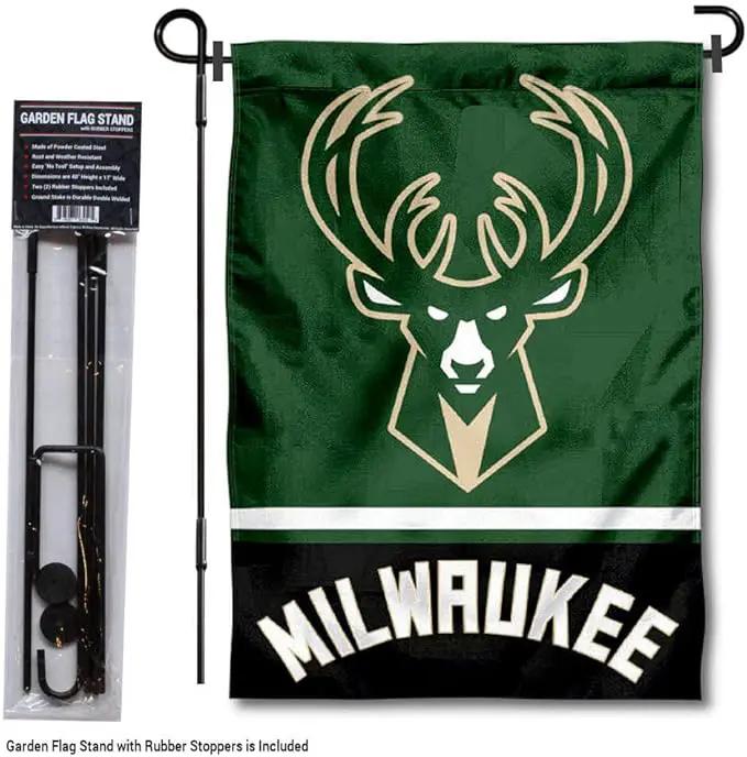 WinCraft Milwaukee Bucks Garden Flag with Stand Holder by GreenHaven Gardens