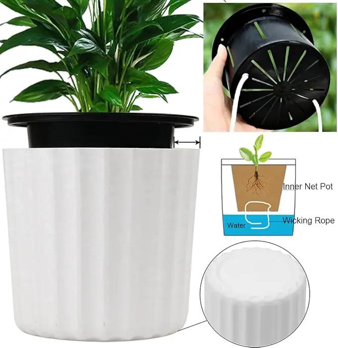 MUZHI Orchid Pot with Slotted Mesh and Holes, Plastic Round Self Watering Planter for Indoor Plants,Flowers,Herbs 3sets and 2sizes, White 7 inch by GreenHaven Gardens