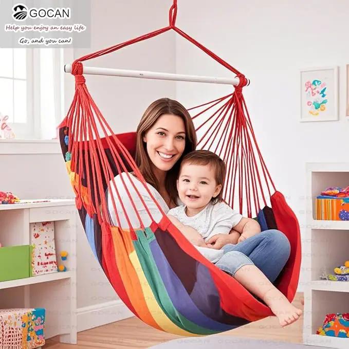 Hammock Chair Large Hammock Swing, 110 x 150cm Load 150kg, Cotton Hammock Chair Metal Spread Bar Wide Seat Swing Chair(red) by GreenHaven Gardens