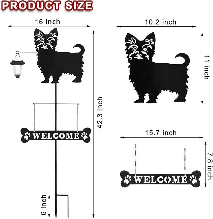 BAYN Solar Yorkie Silhouette Dog Breed Welcome Sign with a Lantern Outdoor Decorative Garden Stakes for Yard, Lawn, Patio, Pathway by GreenHaven Gardens