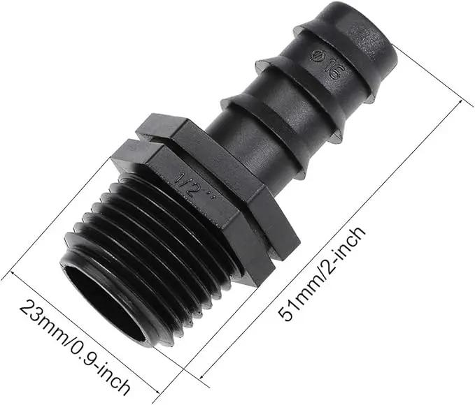 uxcell Barb Drip Pipe Connector 1/2 BSPT Male Thread 16PE Hose Fitting for Garden Agricultural Irrigation System, Plastic 25pcs by GreenHaven Gardens