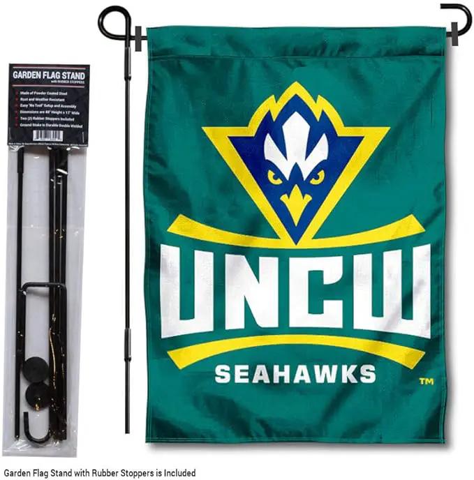 College Flags & Banners Co. North Carolina Wilmington Seahawks Garden Flag with Stand Holder by GreenHaven Gardens
