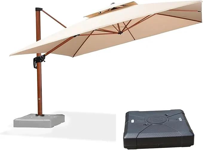 PURPLE LEAF 12ft Patio Umbrella with Base Outdoor Square Umbrellas Large Cantilever Umbrella Windproof Offset Umbrellas Heavy Duty Sun Umbrella for Garden Deck Pool Patio, Beige by GreenHaven Gardens