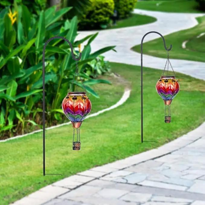 2PCS Solar Hot Air Balloon Lanterns with Flame with Shepherd's Hooks, Glass Hanging Flickering Lights Outdoor Waterproof for Garden Tree Yard Patio Mother's Day Gift, 18" H Wavy-Colorful by GreenHaven Gardens