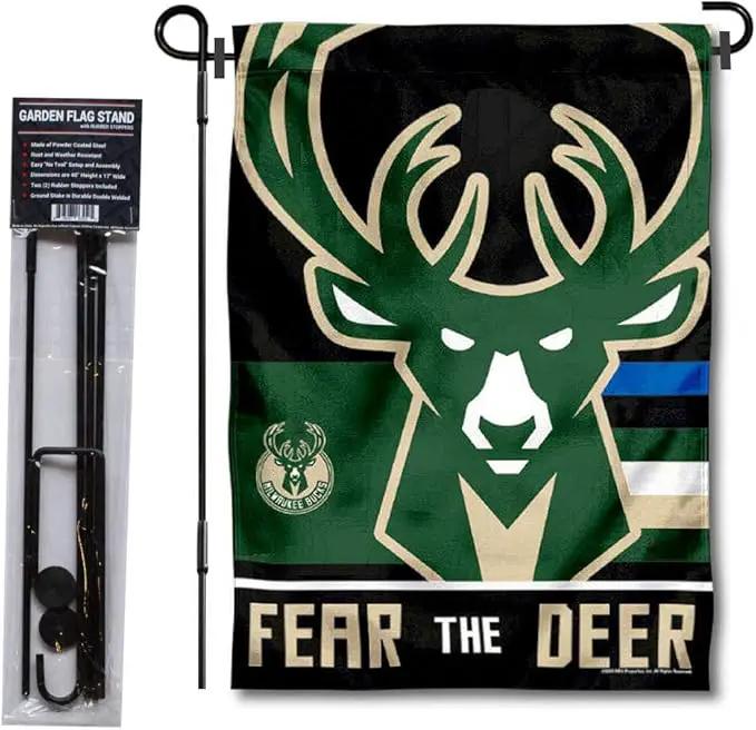 WinCraft Milwaukee Bucks Fear The Deer Garden Flag and Pole Stand Holder by GreenHaven Gardens