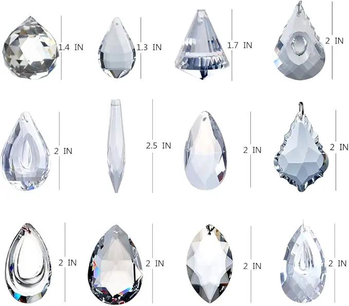 H&D Pack of 12 Clear Crystal Chandelier Lamp Lighting Drops Pendants Balls Prisms Hanging Glass Prisms Parts Suncatcher Home/House Decor by GreenHaven Gardens