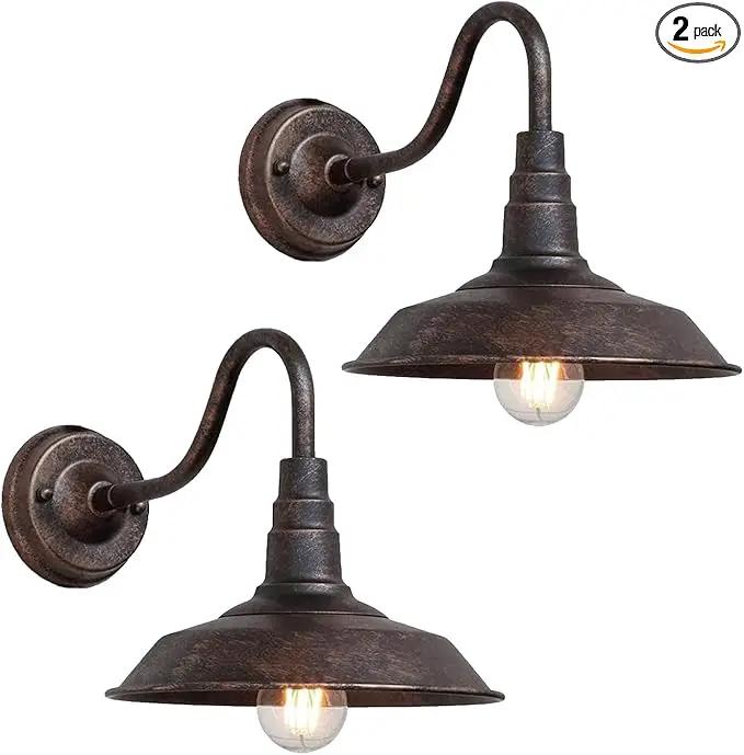 2-Pack Outdoor Gooseneck Barn Light 10" Retro Exterior Wall Light Iron Art Dome Farmhouse Wall Sconces Anti-Rust Waterproof Outdoor Light for House Porch Garage Entryway by GreenHaven Gardens