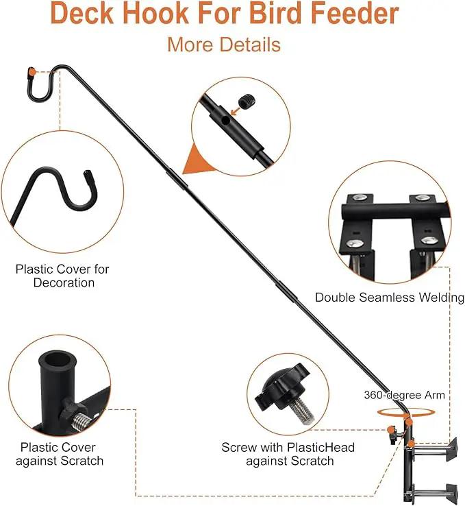 Heavy Duty Deck Hook-Deck Railing Plant Hanger, 29 to 43 Inch Extended Bird Feeder Hanger W/Double Clamps,Versatile Deck Shepherd Hook for Hanging Bird Feeders,Lanterns,Planters etc. by GreenHaven Gardens