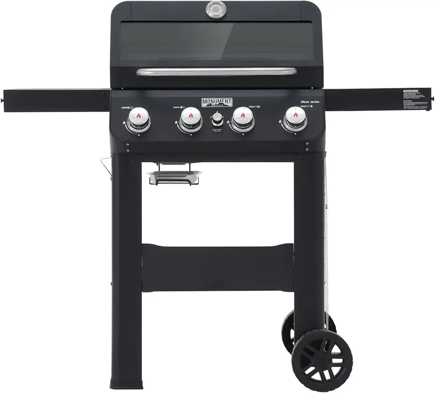 Monument Grills 4-Burner Liquid Propane Gas Grill, Matte Black Stainless Steel Burner Grill with Clearview® Lid and One Foldable Shelf for Outdoor Cooking Kitchen Patio Backyard Barbecue, Mesa420MF by GreenHaven Gardens