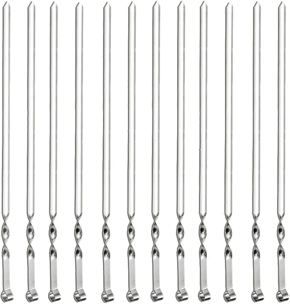 Antallcky 12 Pack Kebab Skewers BBQ Barbecue Skewers Stainless Steel Sticks 23.5 Inch Heavy Duty Large Wide Reusable with NonSlip Ring Handle Ideal for Shish kabob Chicken Shrimp angd Vegetables by GreenHaven Gardens