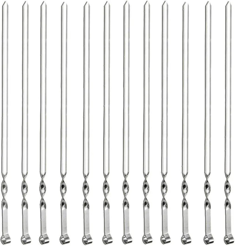 Antallcky 12 Pack Kebab Skewers BBQ Barbecue Skewers Stainless Steel Sticks 23.5 Inch Heavy Duty Large Wide Reusable with NonSlip Ring Handle Ideal for Shish kabob Chicken Shrimp angd Vegetables by GreenHaven Gardens