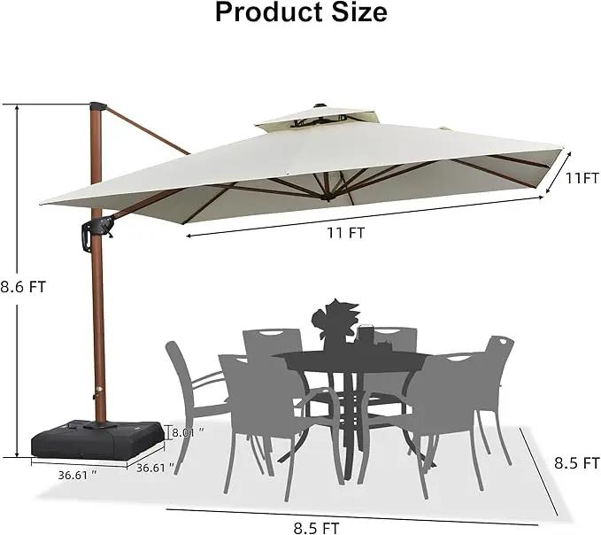 PURPLE LEAF 11ft Patio Umbrella with Base Outdoor Square Umbrellas Large Cantilever Umbrella Windproof Offset Umbrella Heavy Duty Sun Umbrellas for Garden Deck Pool Patio, Cream by GreenHaven Gardens