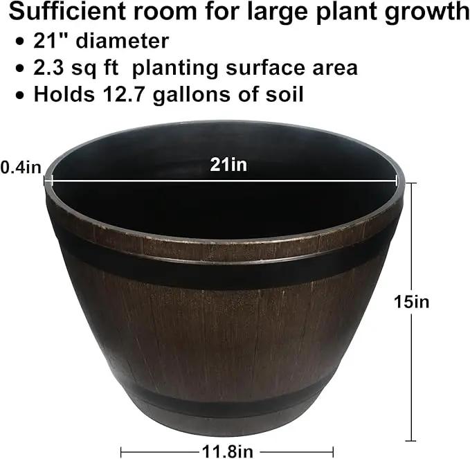 Large Whiskey Barrel Planter for Outdoor Plants - Flower Pots Garden Wine Barrel Planter Outdoor - 21" D x 15" H by GreenHaven Gardens