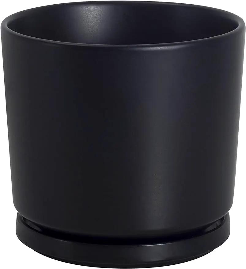 Ekirlin 7 inch Plant Pots,Ceramic Flower Planters Indoor,Modern Succulents Containers with Drain Hole Saucer,Decorate Home,Office & Outdoor (Black) by GreenHaven Gardens